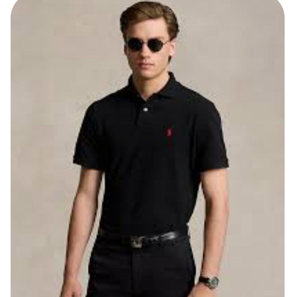 Polo Ralph Lauren Polo Shirt Black Red Pony Mens XL  100% Cotton